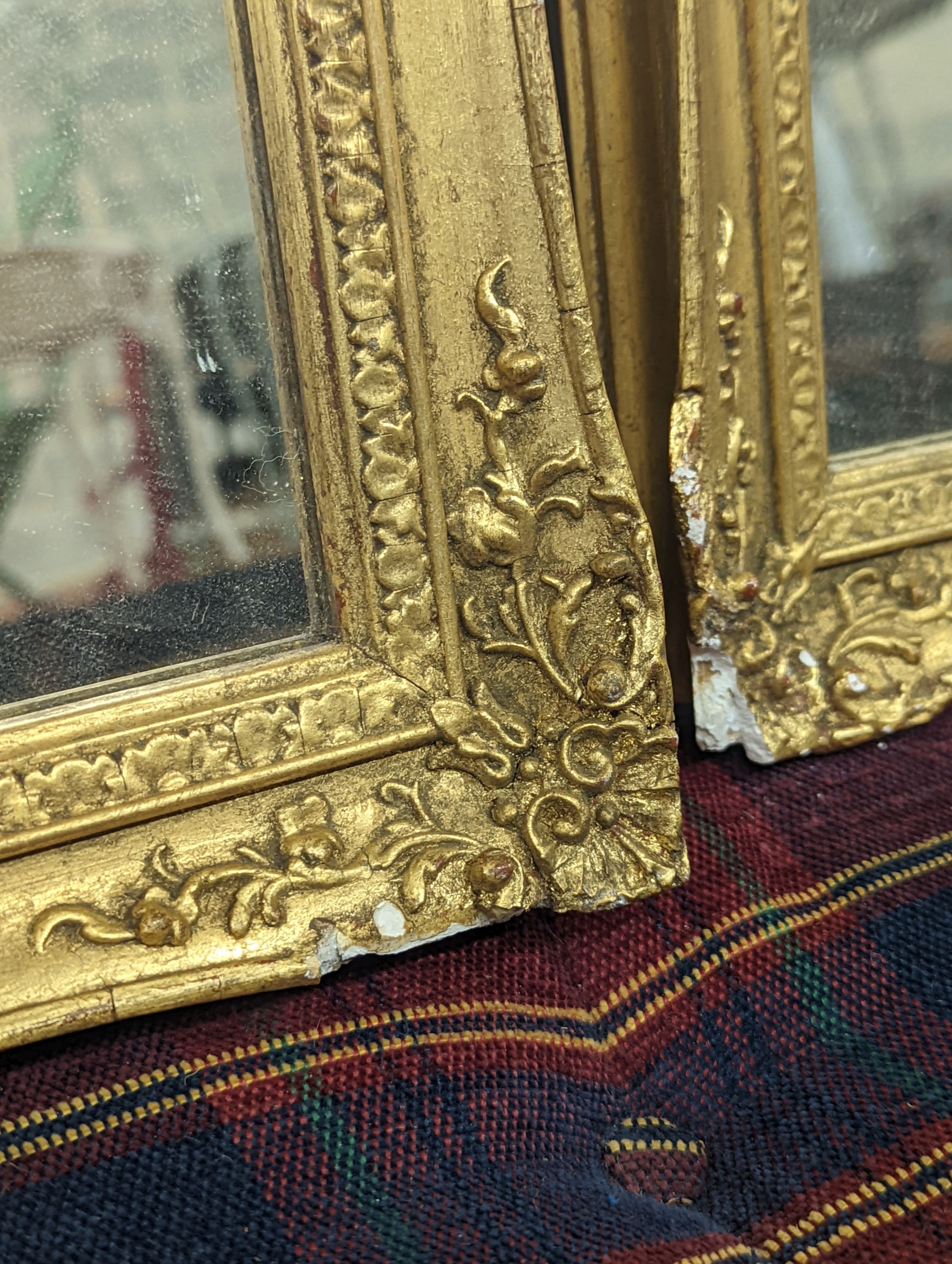 A pair of rectangular gilt gesso wall mirrors, width 48cm, height 64cm